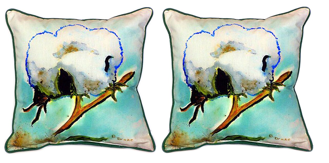 Pair of Betsy Drake Cotton ball Large Indoor/Outdoor Pillows 18x18